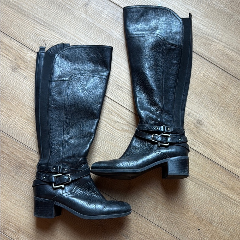 Marc Fisher Black Heeled Boots with Buckle Detail
